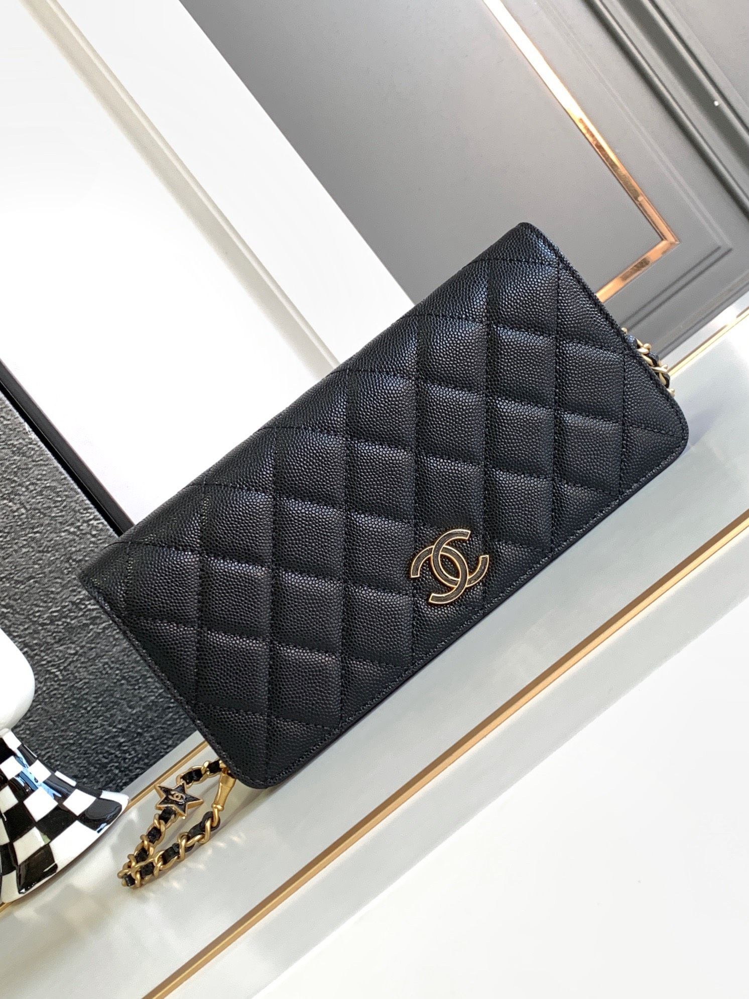 Bagsaaa Ch**el WOC Flap Caviar Black Bag With Star Chain