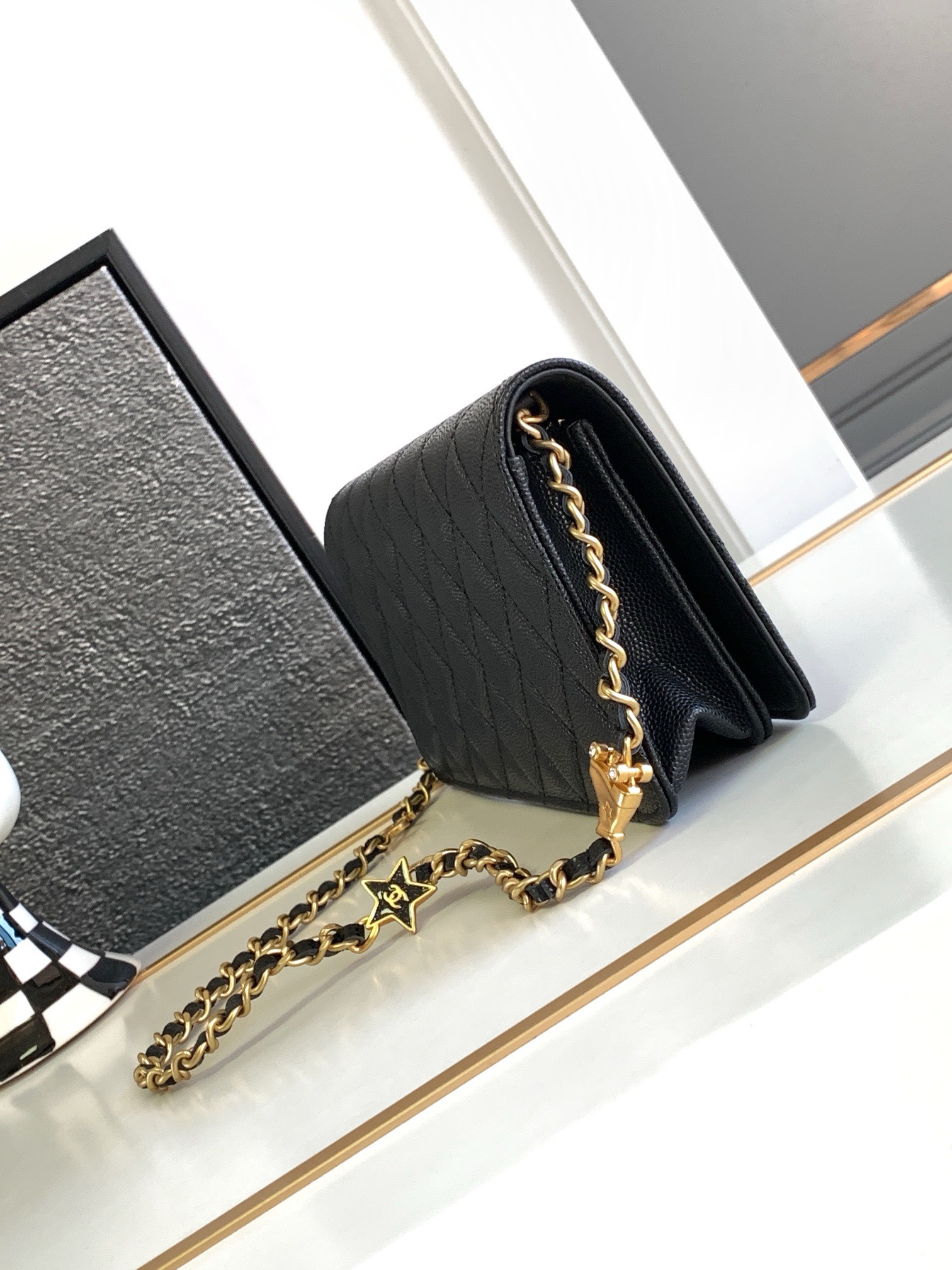 Bagsaaa Ch**el WOC Flap Caviar Black Bag With Star Chain