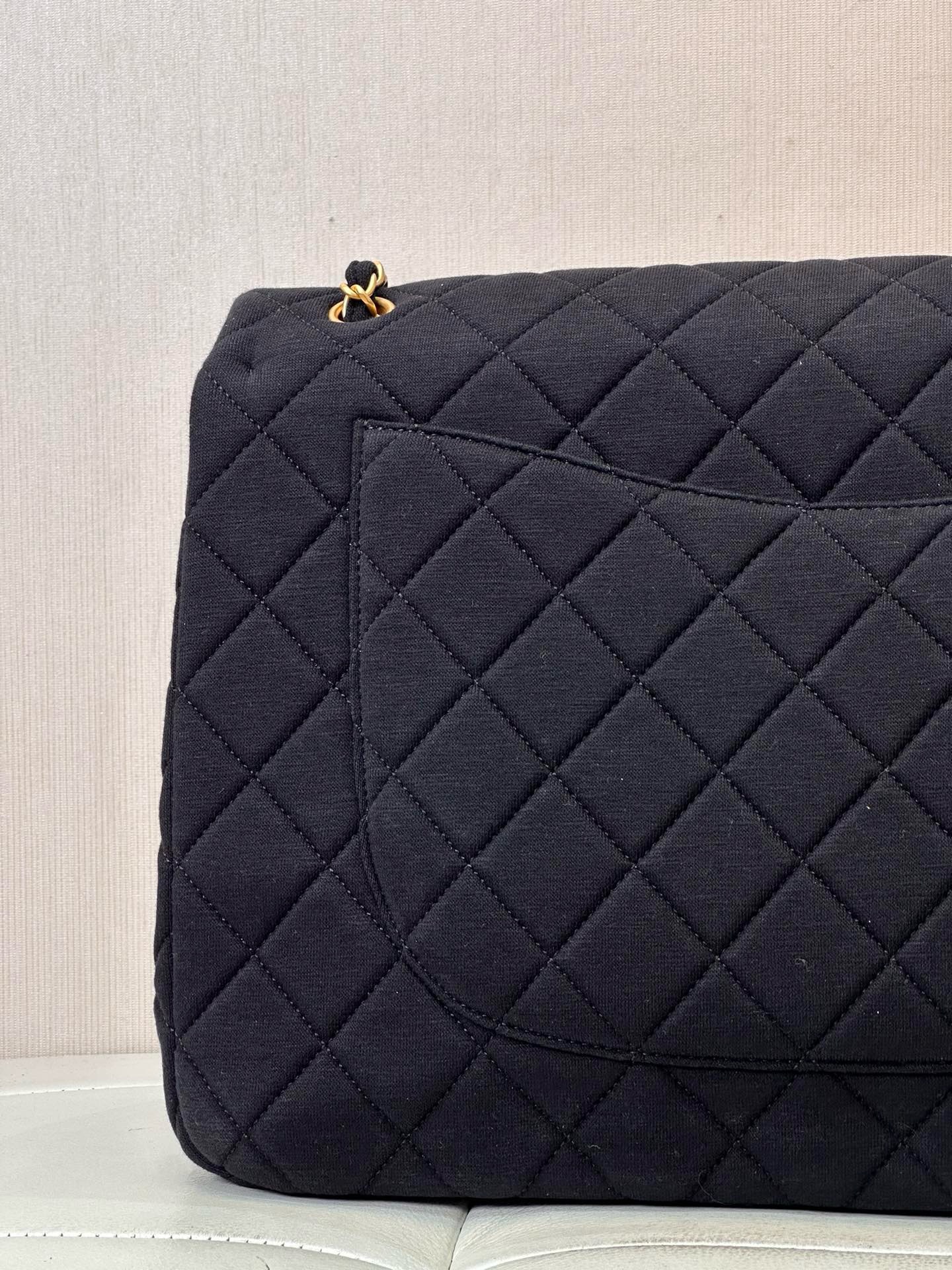 Bagsaaa Ch**el Jersey Quilted XL Jumbo Flap Black