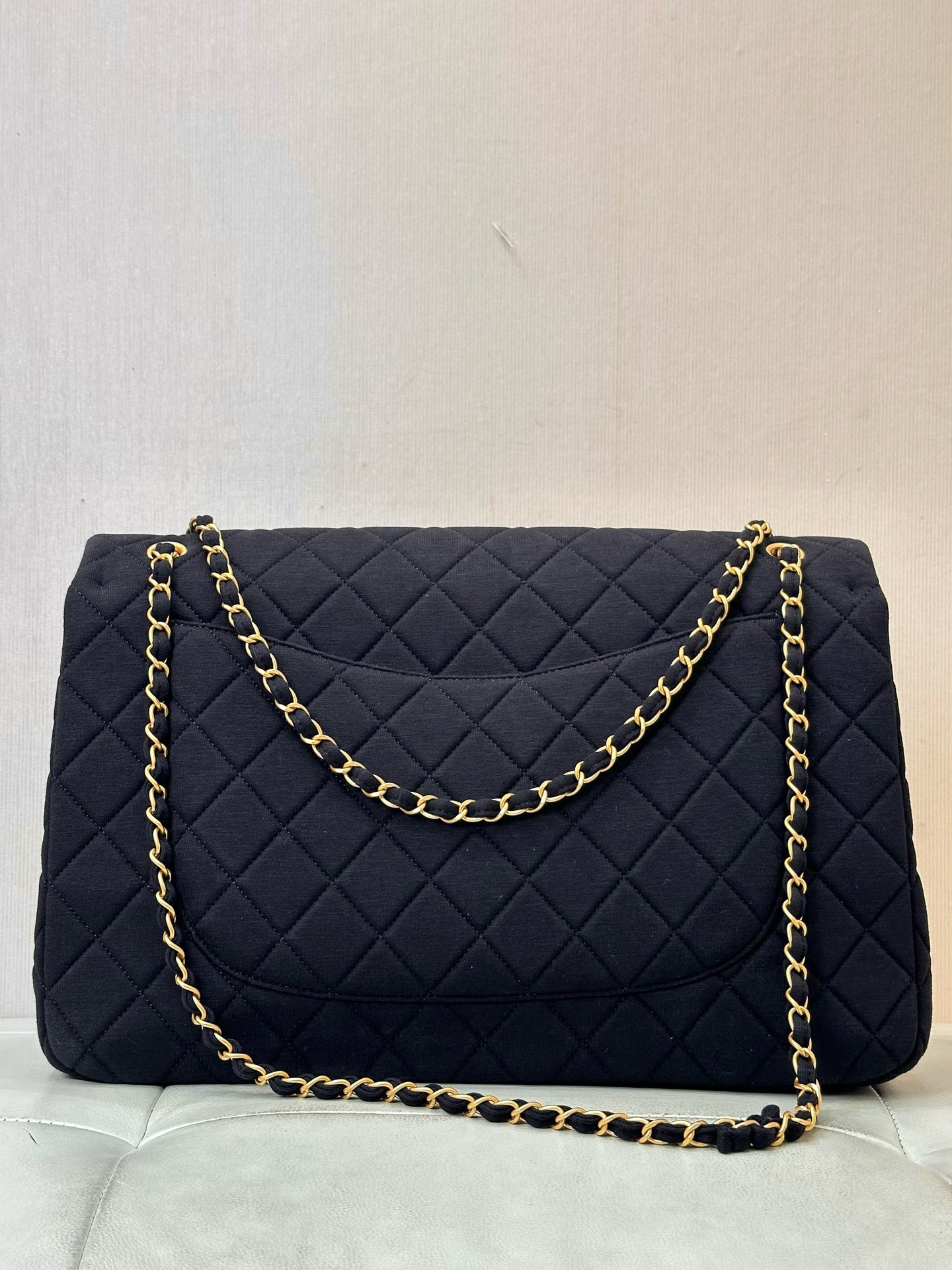 Bagsaaa Ch**el Jersey Quilted XL Jumbo Flap Green
