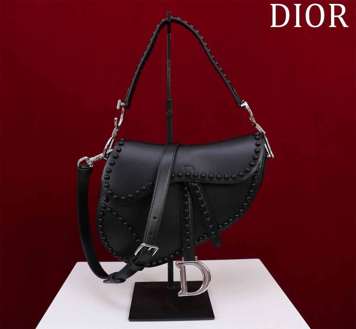 Bagsaaa D10r Saddle Studded In Black - 25.5x20x6.5cm