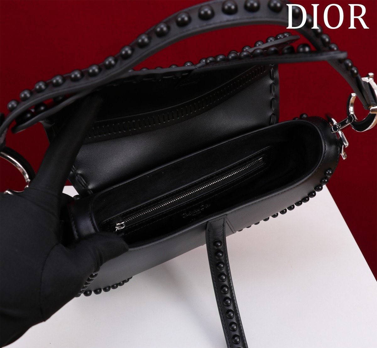 Bagsaaa D10r Saddle Studded In Black - 25.5x20x6.5cm