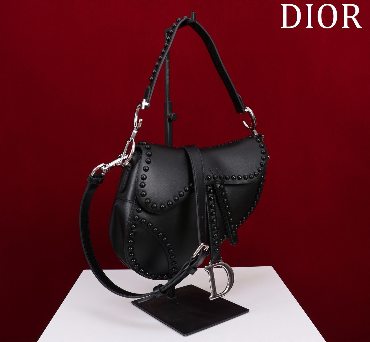 Bagsaaa D10r Saddle Studded In Black - 25.5x20x6.5cm