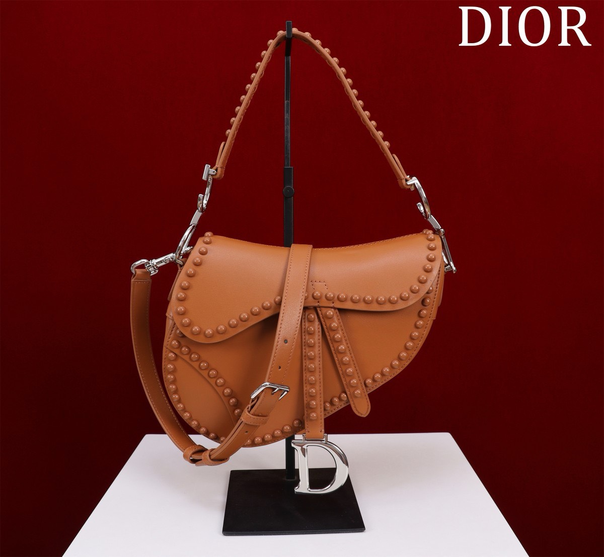 Bagsaaa D10r Saddle Studded In Brown - 25.5x20x6.5cm