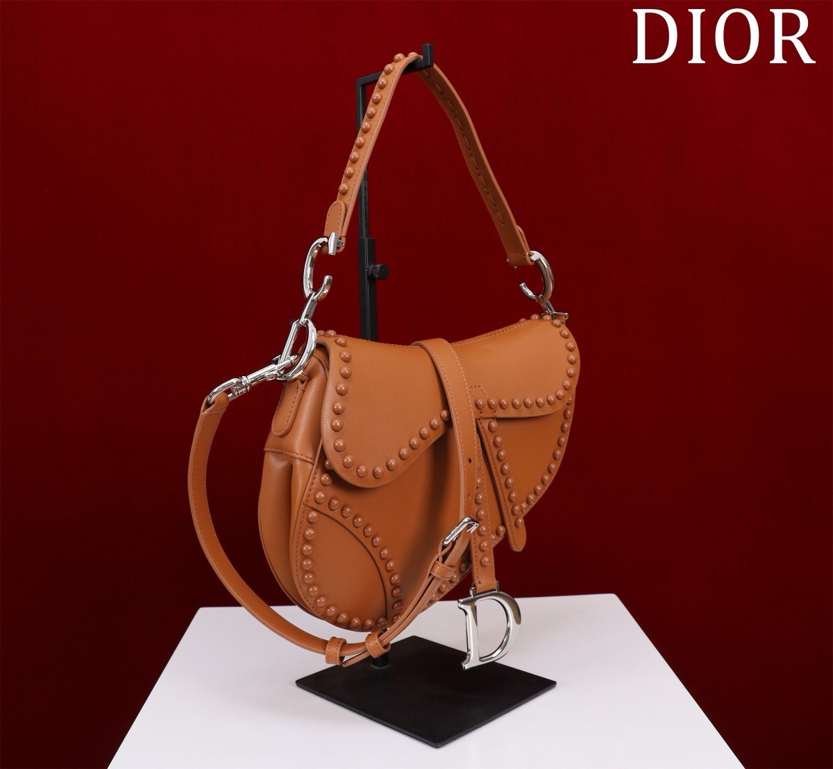 Bagsaaa D10r Saddle Studded In Brown - 25.5x20x6.5cm