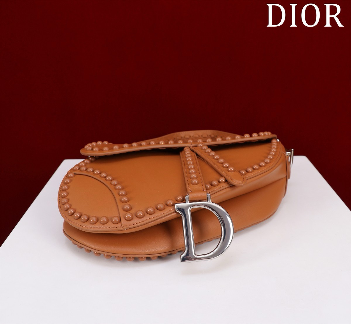 Bagsaaa D10r Saddle Studded In Brown - 25.5x20x6.5cm