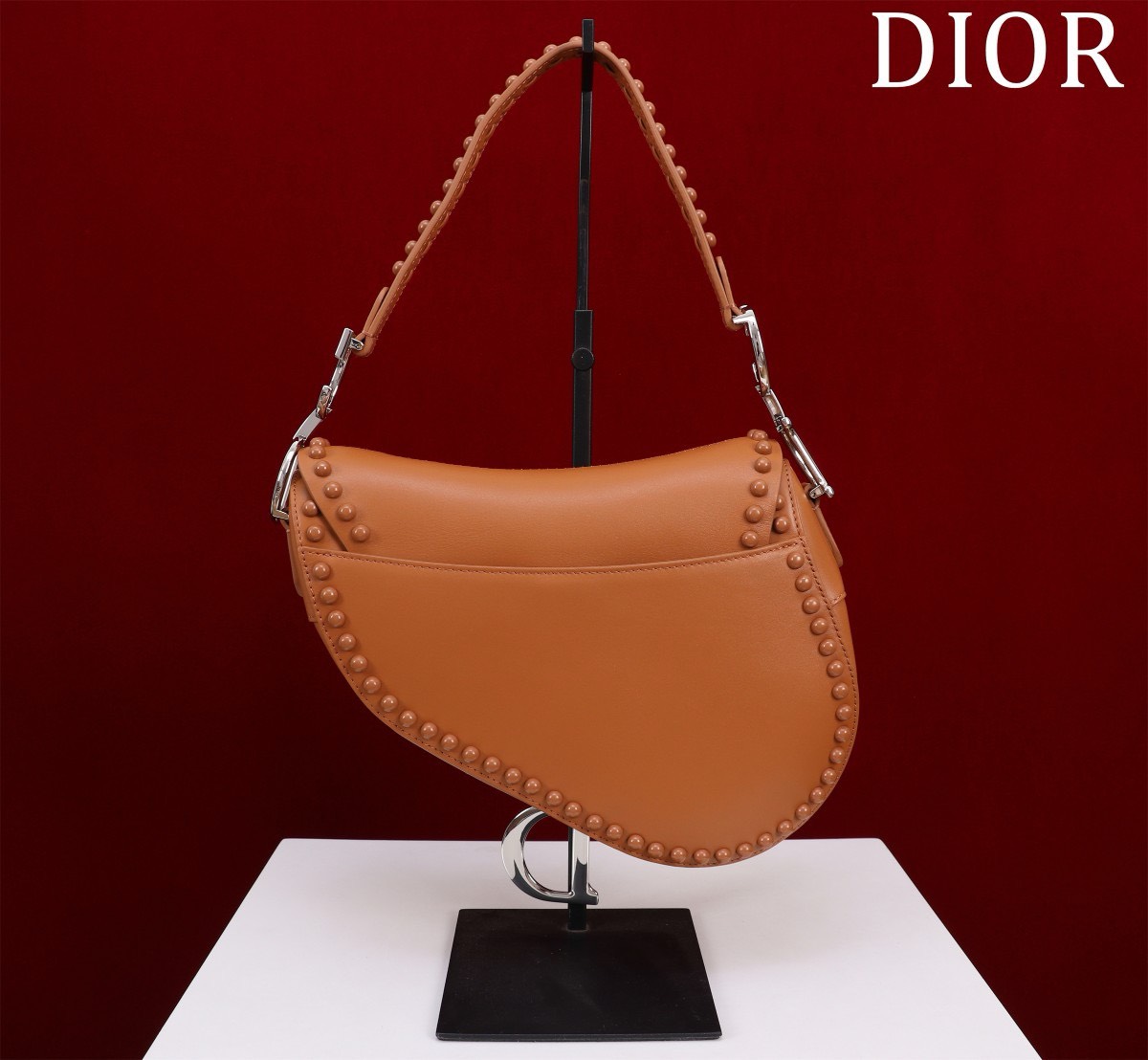 Bagsaaa D10r Saddle Studded In Brown - 25.5x20x6.5cm