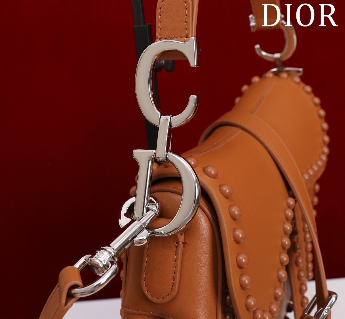 Bagsaaa D10r Saddle Studded In Brown - 25.5x20x6.5cm