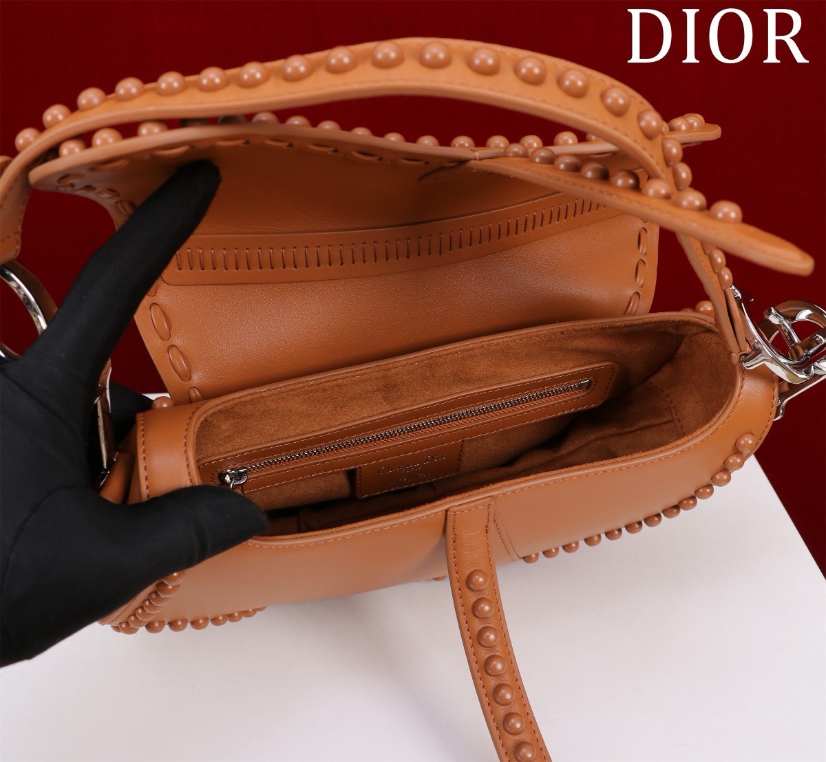 Bagsaaa D10r Saddle Studded In Brown - 25.5x20x6.5cm