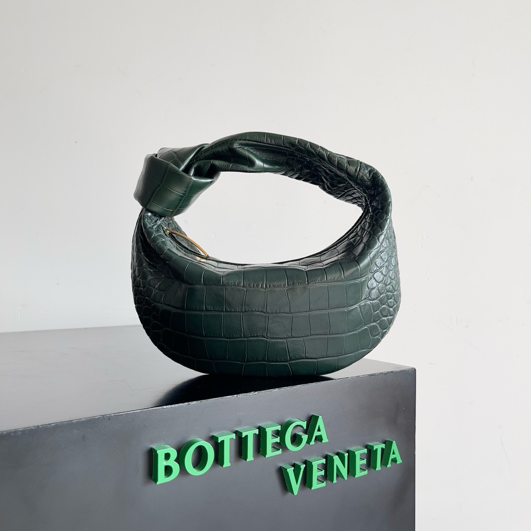Bagsaaa B0tt*ga Ven*ta Small Jodie Crocodile Dark Green Bag - 23x15x5cm