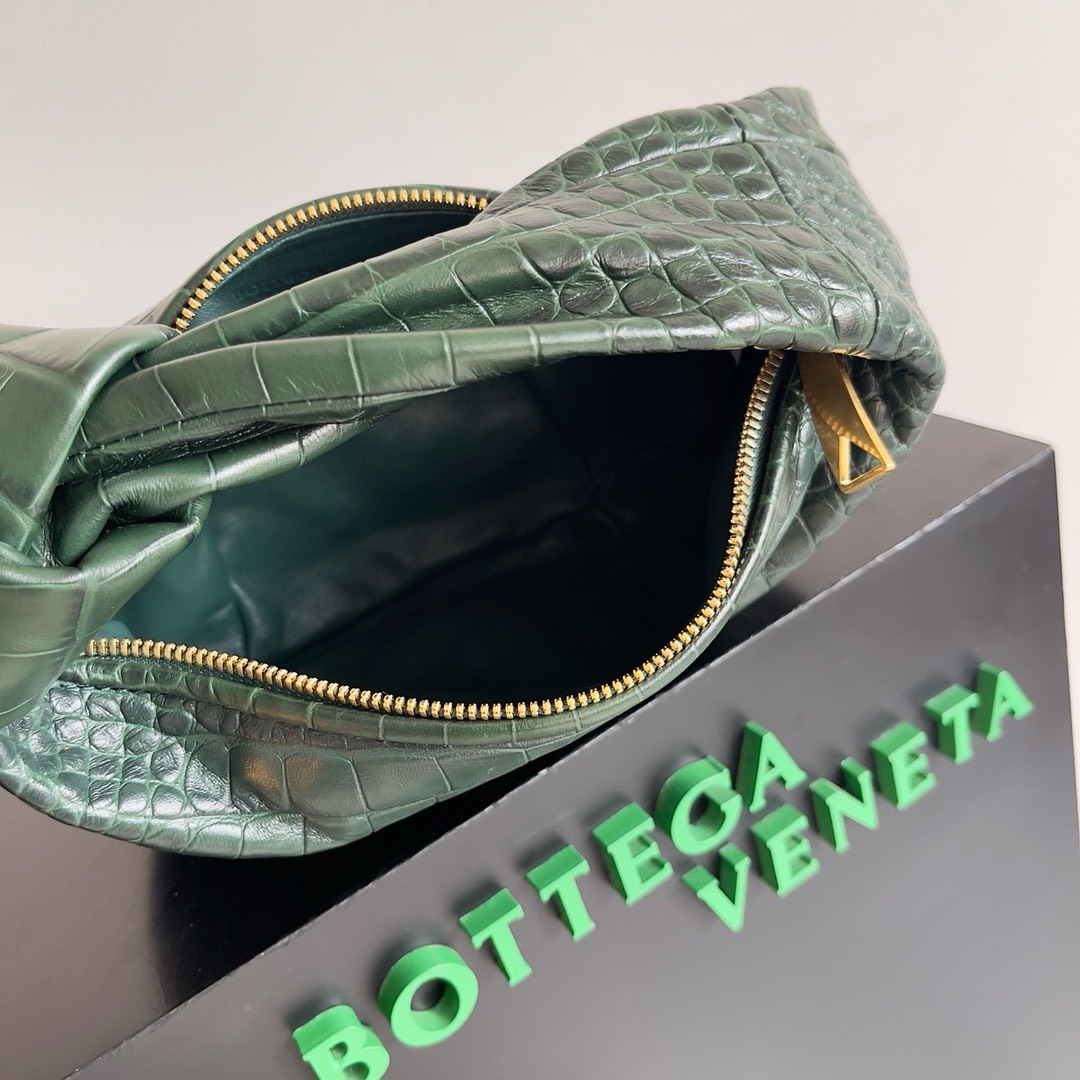 Bagsaaa B0tt*ga Ven*ta Small Jodie Crocodile Dark Green Bag - 23x15x5cm