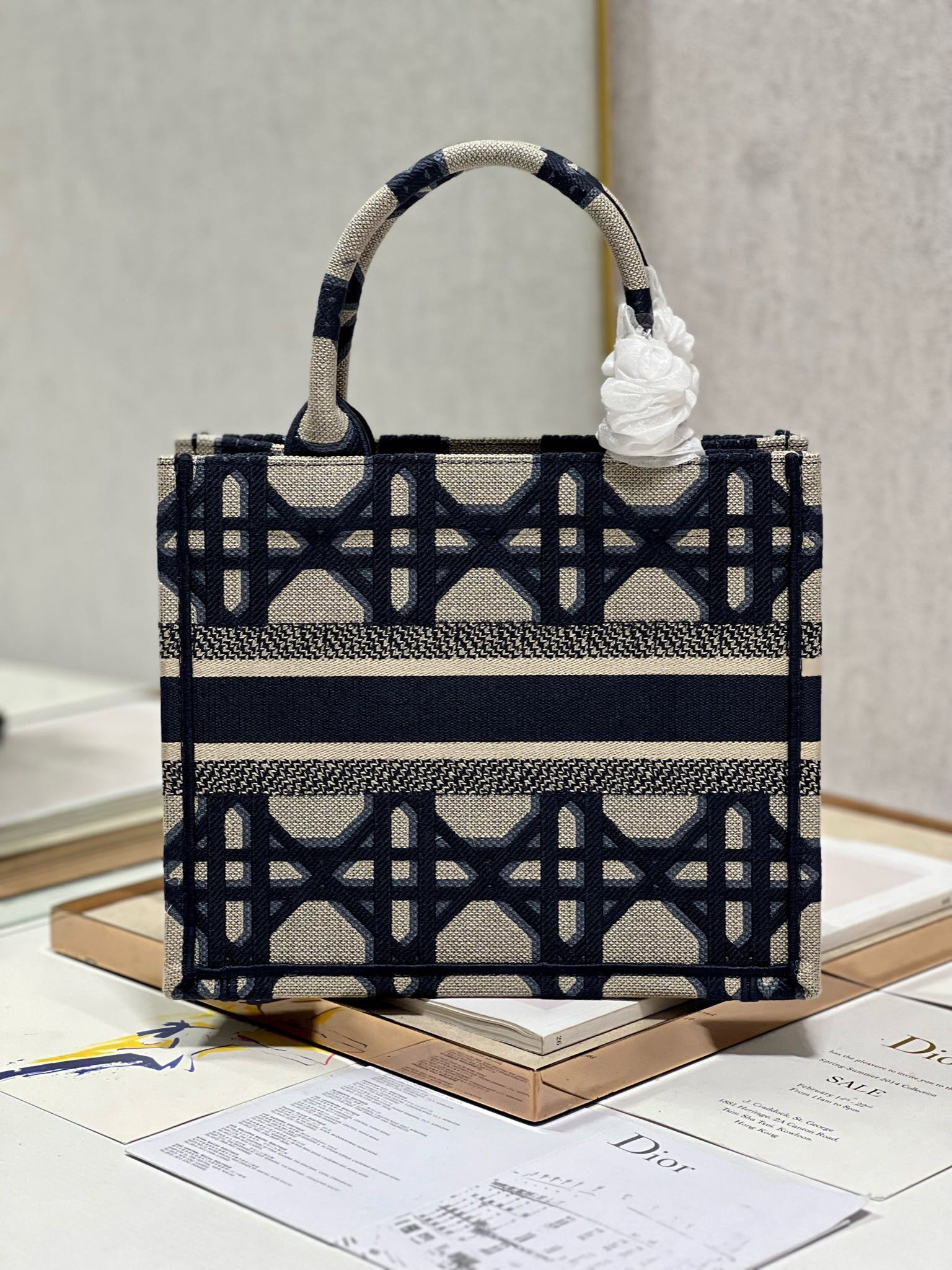 Bagsaaa D10r MediumBook Tote Blue Macrocannage Embroidery