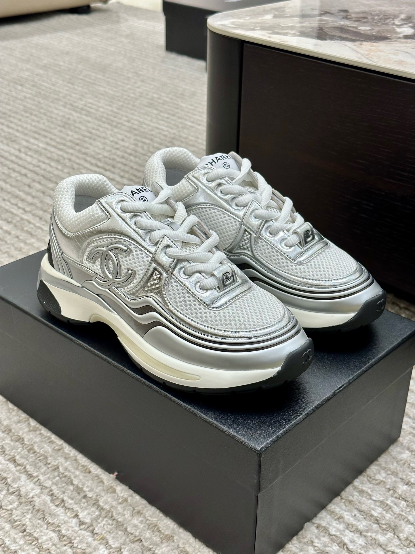 Bagsaaa Ch**el 23C CC Logo Silver Sneakers 02