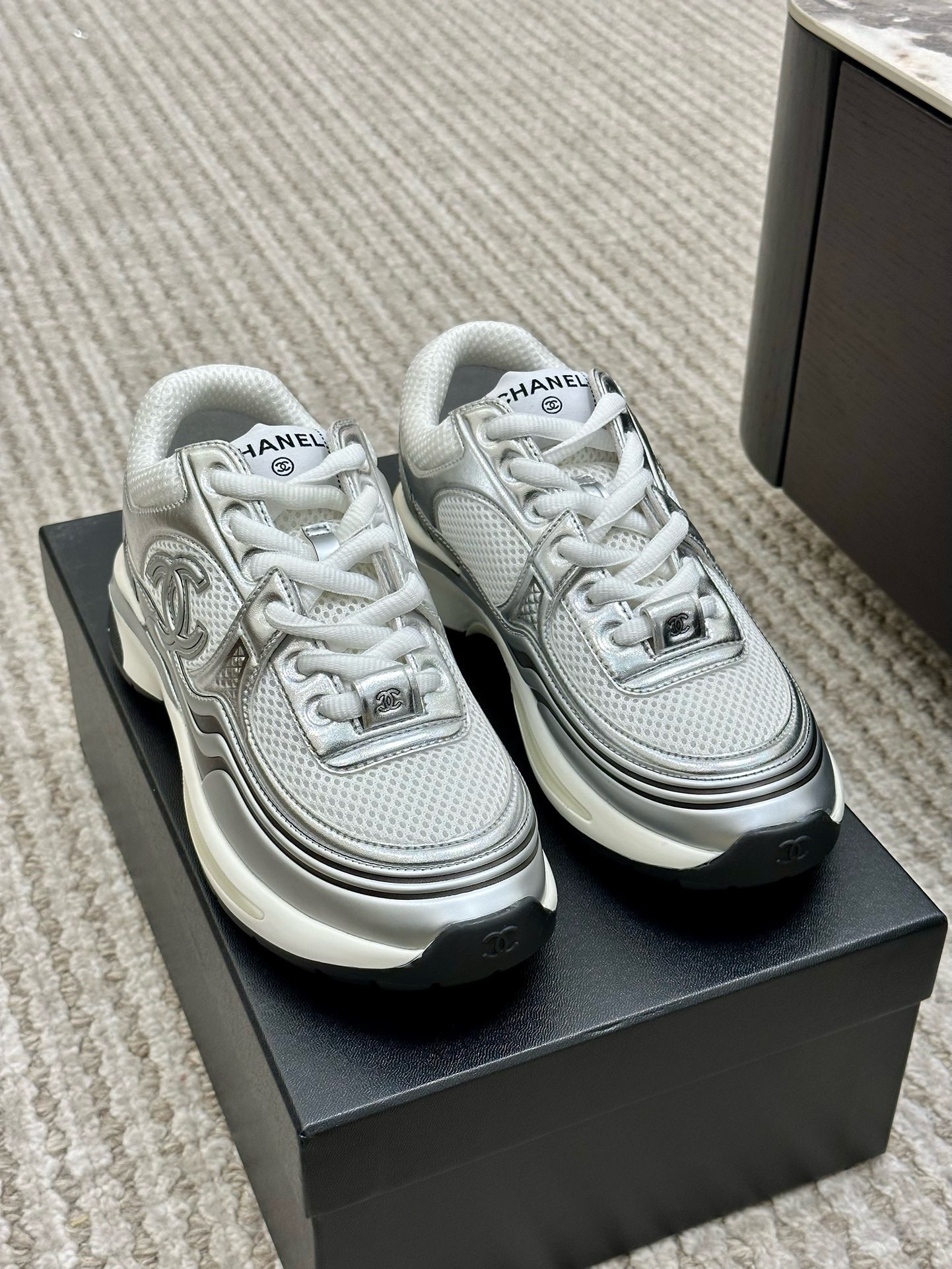 Bagsaaa Ch**el 23C CC Logo Silver Sneakers 02