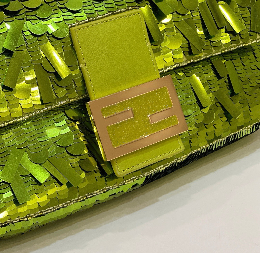 Bagsaaa F**di Baguette Acid green sequin and leather bag - 27x15x6cm