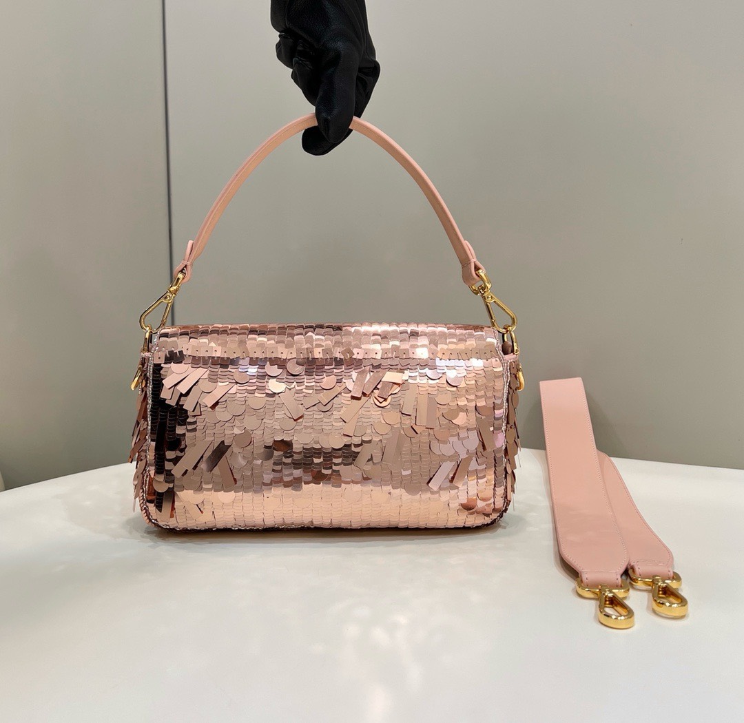 Bagsaaa F**di Baguette Pink sequin and leather bag - 27x15x6cm