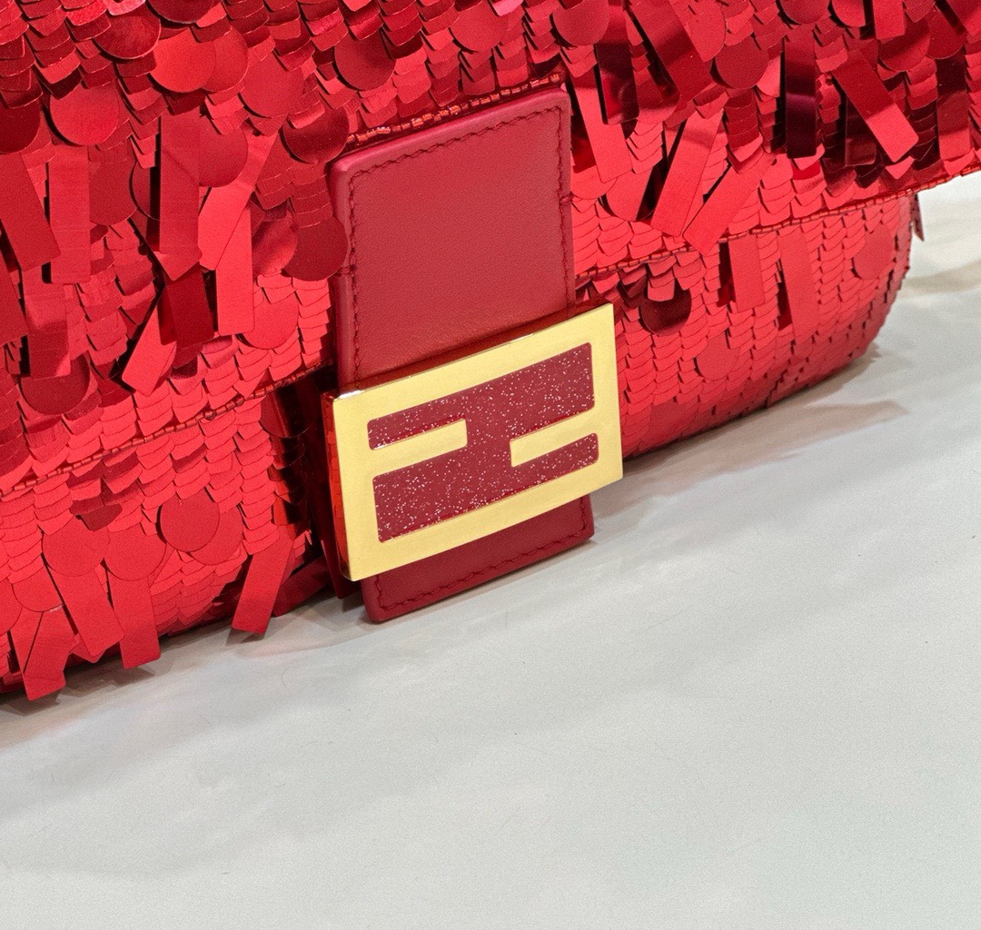 Bagsaaa F**di Baguette Red sequin and leather bag - 27x15x6cm