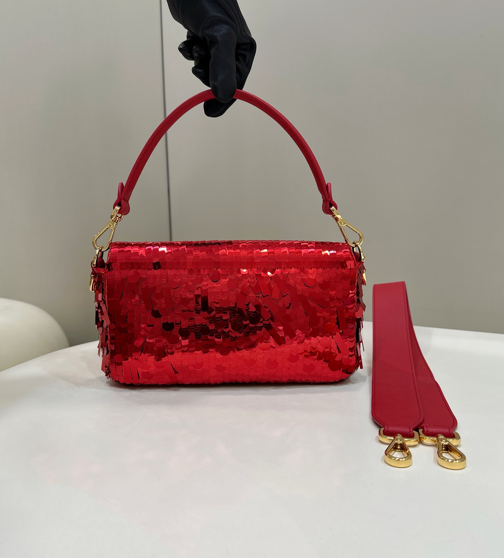 Bagsaaa F**di Baguette Red sequin and leather bag - 27x15x6cm