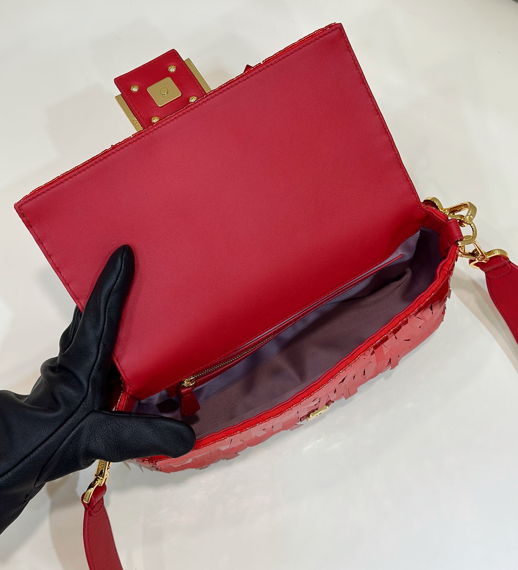 Bagsaaa F**di Baguette Red sequin and leather bag - 27x15x6cm