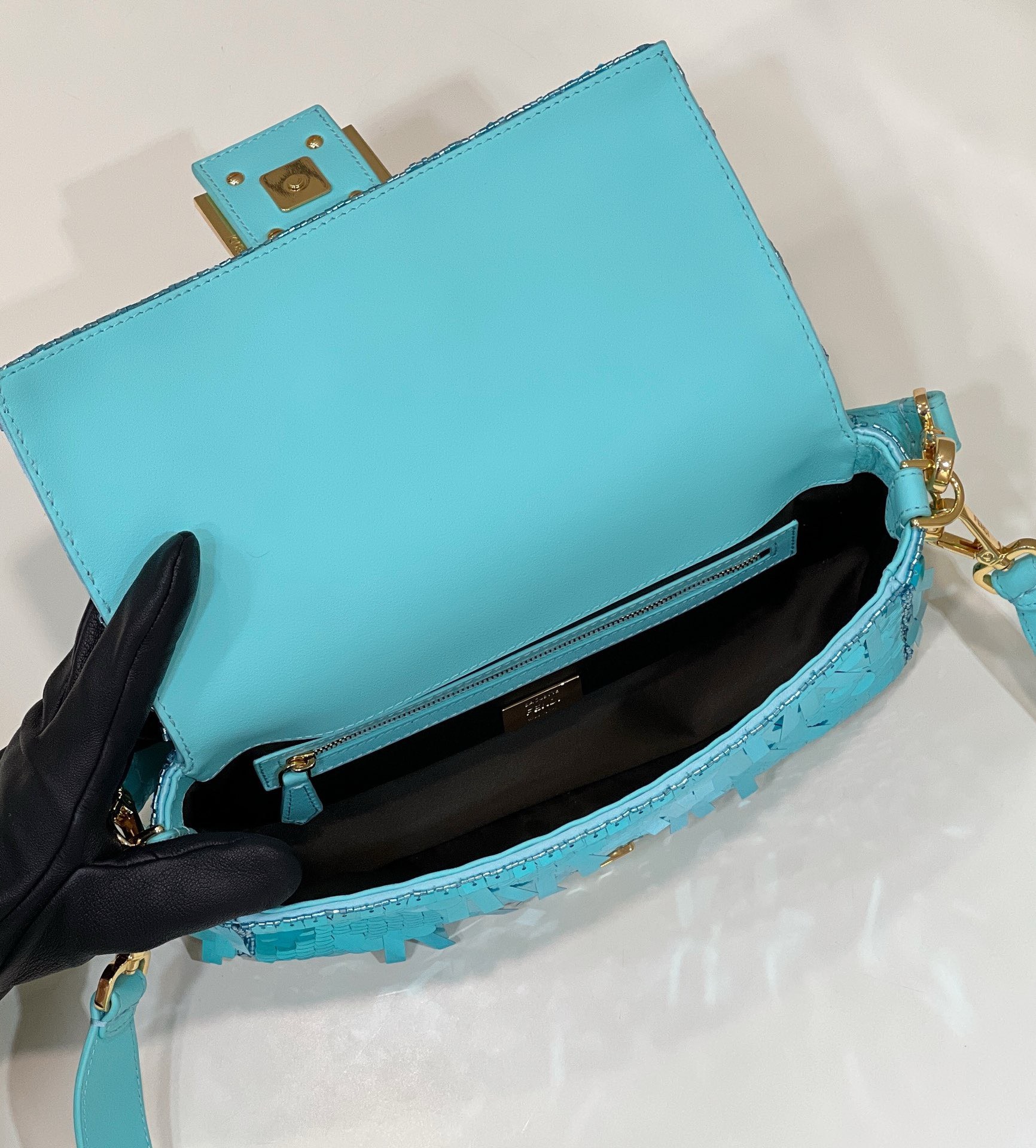 Bagsaaa F**di Baguette Blue sequin and leather bag - 27x15x6cm