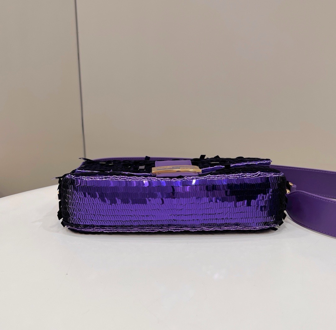 Bagsaaa F**di Baguette Dark Purple sequin and leather bag - 27x15x6cm
