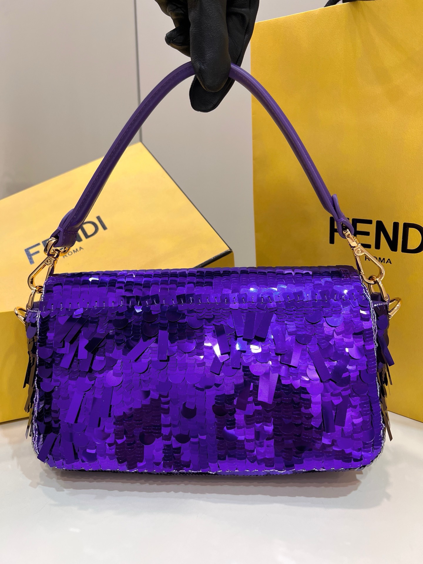 Bagsaaa F**di Baguette Dark Purple sequin and leather bag - 27x15x6cm