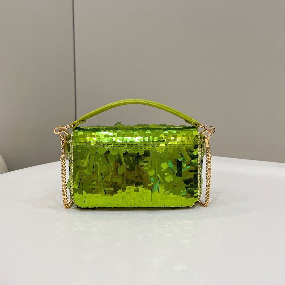 Bagsaaa F**di Mni Baguette Acid green sequin and leather bag - 19*5*11cm
