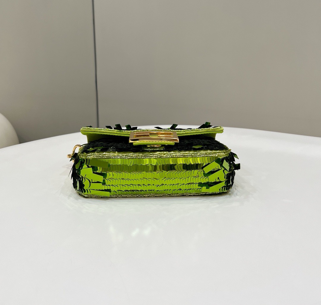 Bagsaaa F**di Mni Baguette Acid green sequin and leather bag - 19*5*11cm