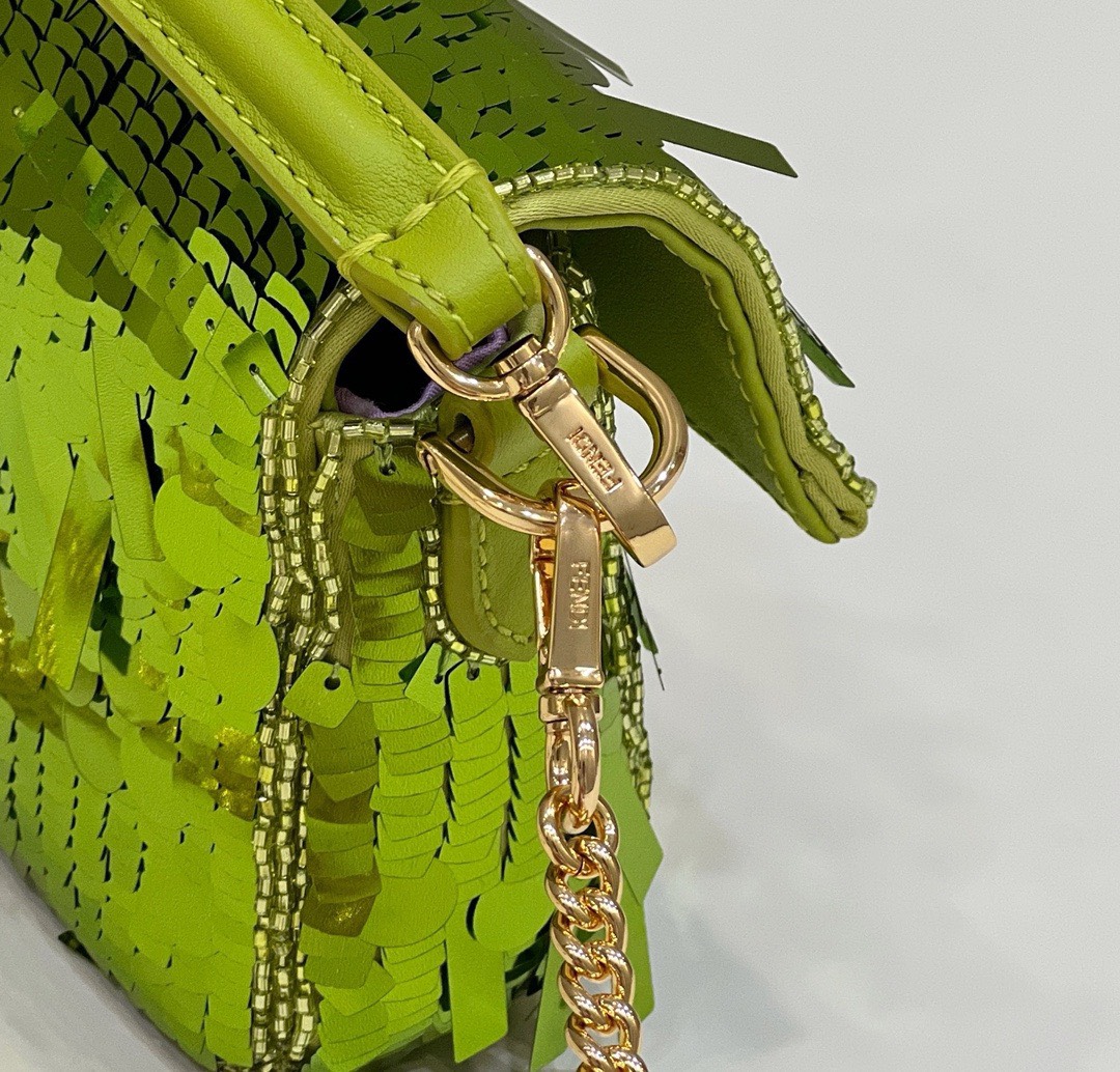 Bagsaaa F**di Mni Baguette Acid green sequin and leather bag - 19*5*11cm