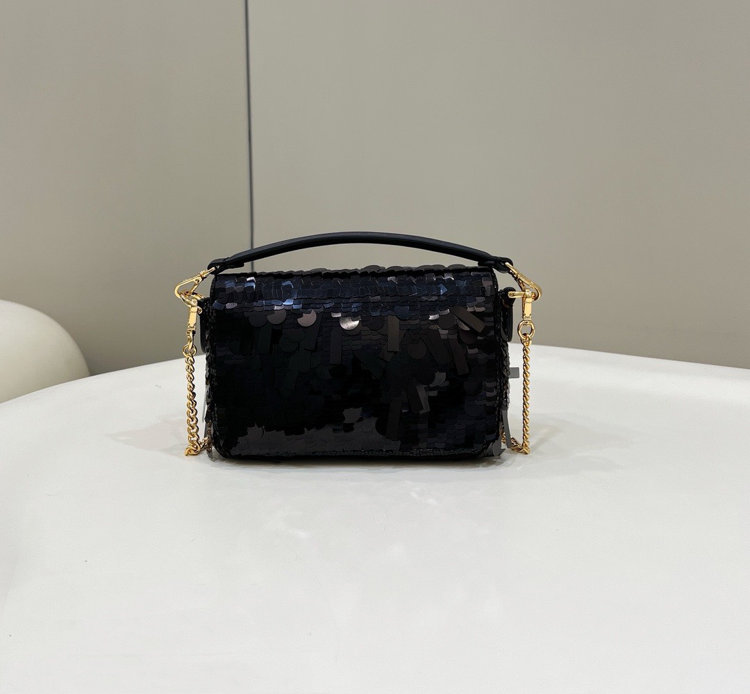 Bagsaaa F**di Mni Baguette Black sequin and leather bag - 19*5*11cm