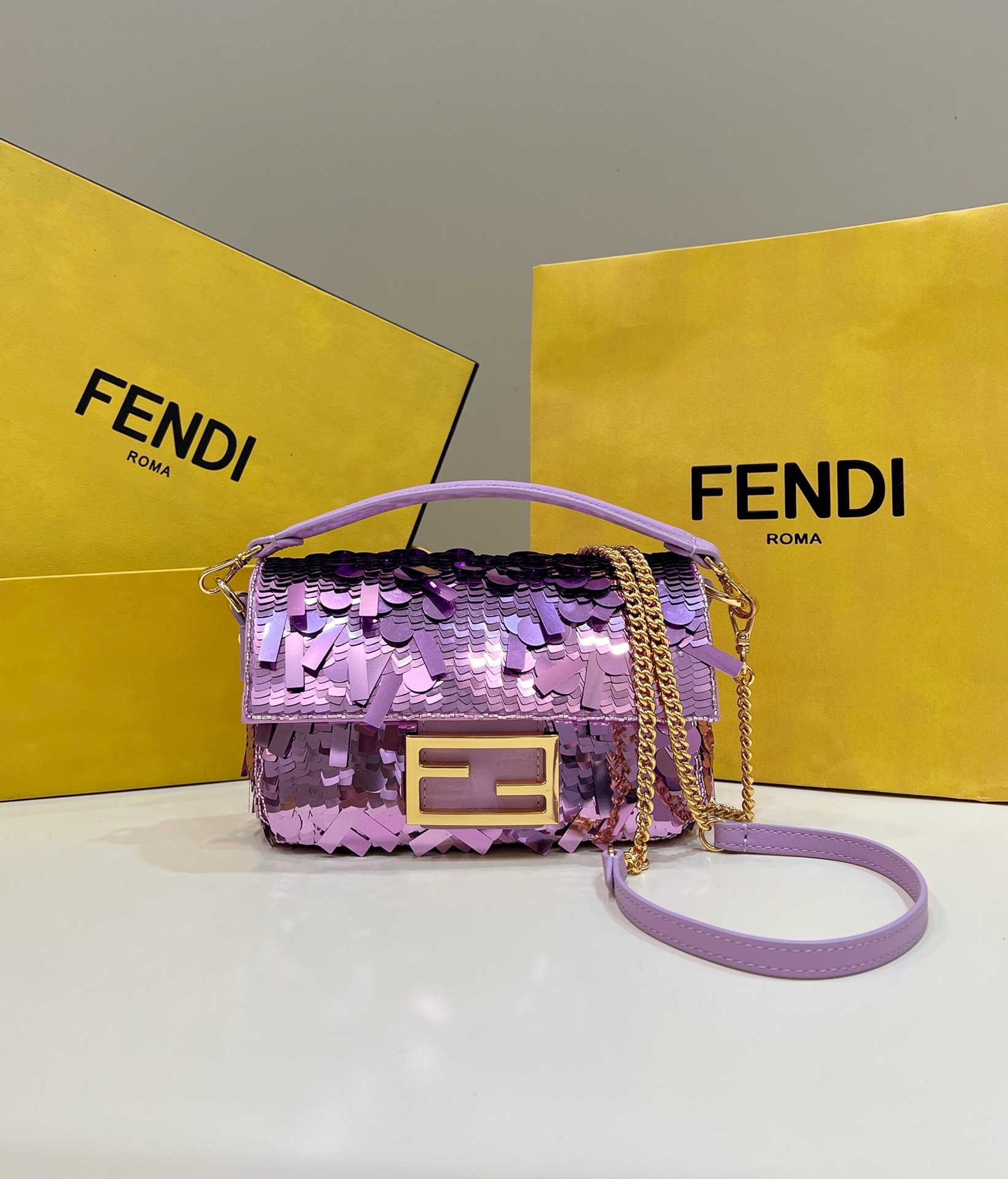 Bagsaaa F**di Mni Baguette Purple sequin and leather bag - 19*5*11cm