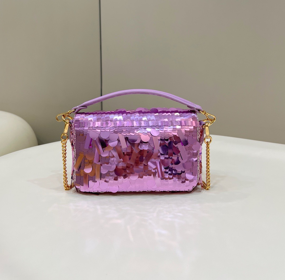 Bagsaaa F**di Mni Baguette Purple sequin and leather bag - 19*5*11cm