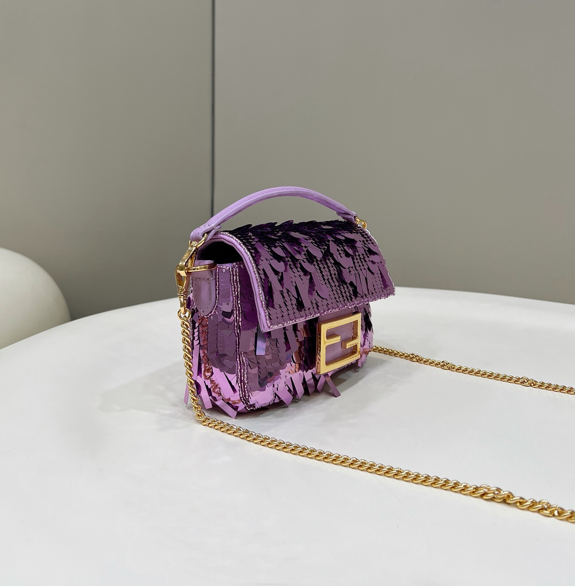 Bagsaaa F**di Mni Baguette Purple sequin and leather bag - 19*5*11cm