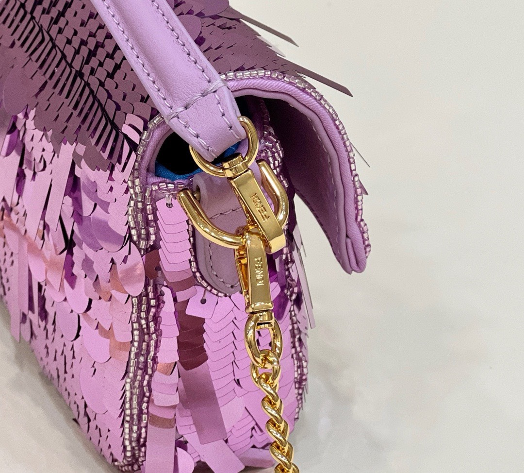 Bagsaaa F**di Mni Baguette Purple sequin and leather bag - 19*5*11cm