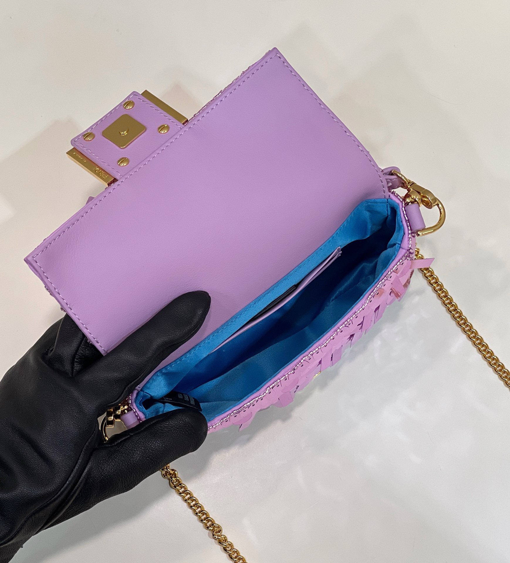Bagsaaa F**di Mni Baguette Purple sequin and leather bag - 19*5*11cm