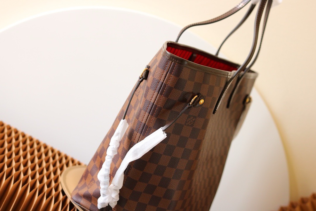 LV original Neverfull shopping bag N41358 coffee with red