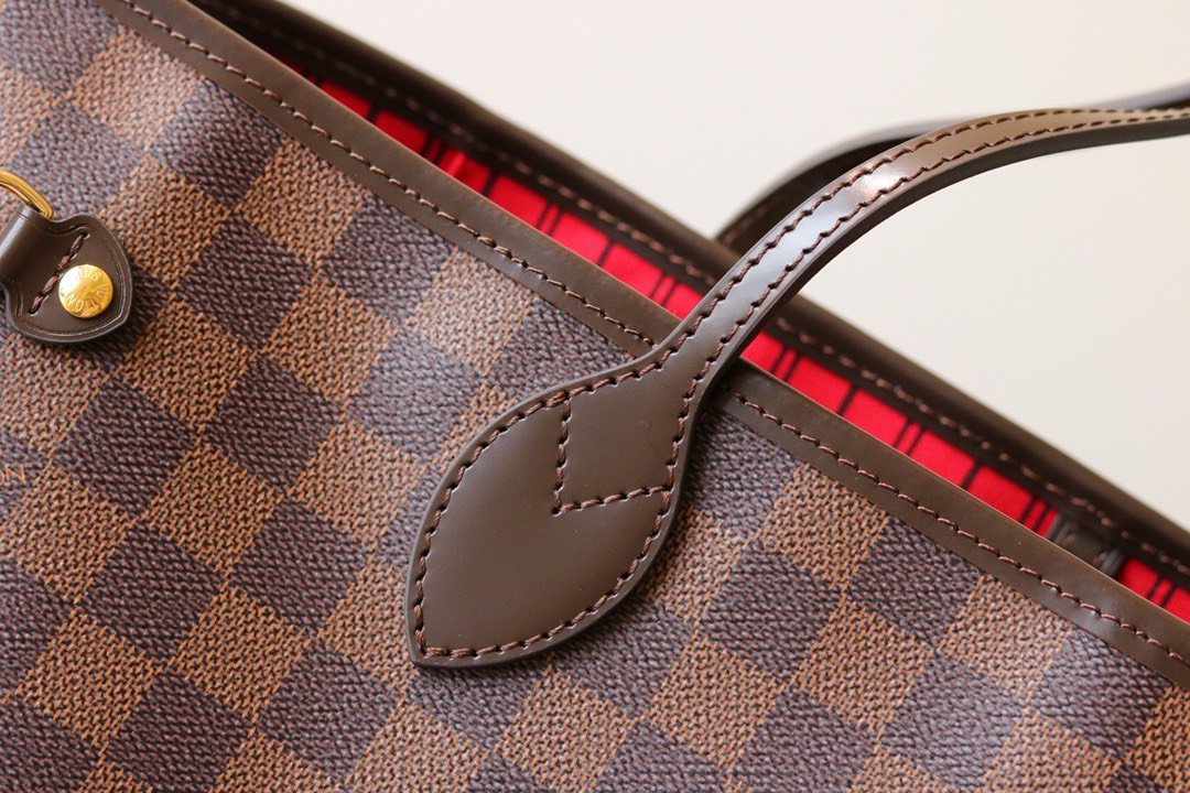 LV original Neverfull shopping bag N41358 coffee with red