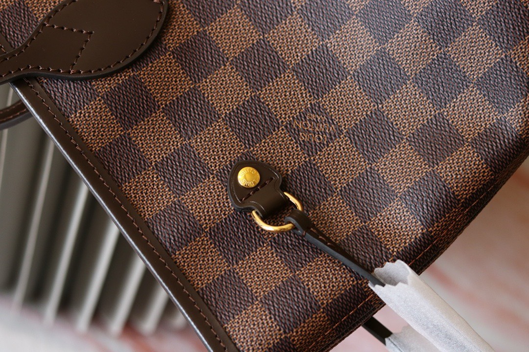 LV original Neverfull shopping bag N41358 coffee with red