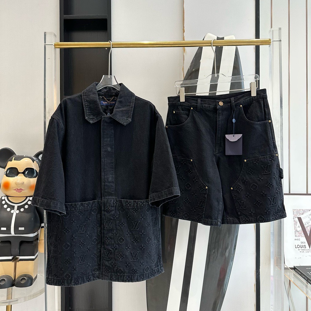 Bagsaaa L0vis Vvtt0n Black Denim Set (Shirt+Short)