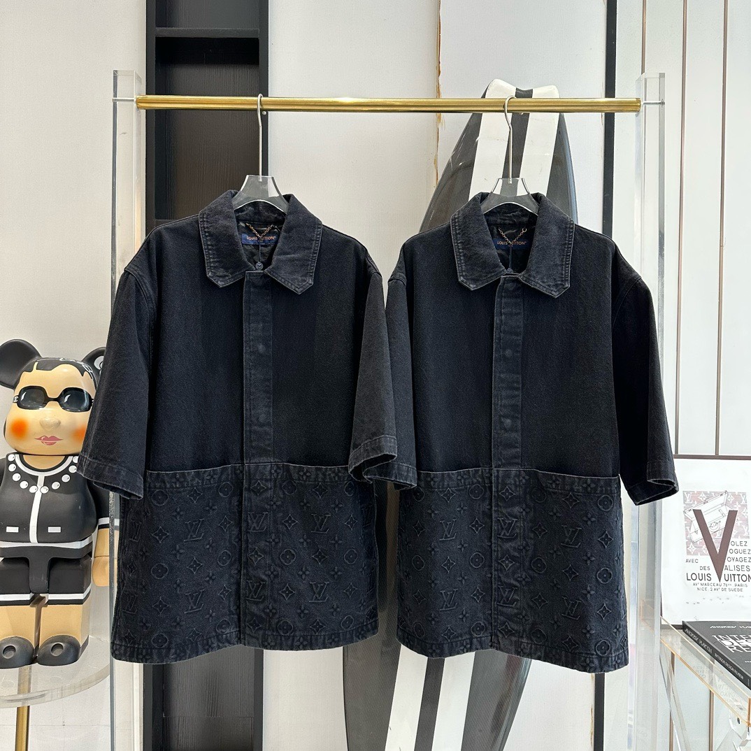 Bagsaaa L0vis Vvtt0n Black Denim Set (Shirt+Short)