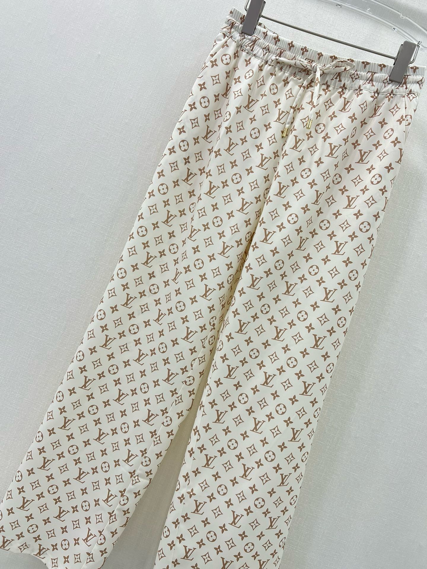 Bagsaaa L0vis Vvtt0n Silk Fabric Monogram Cream Color Pants