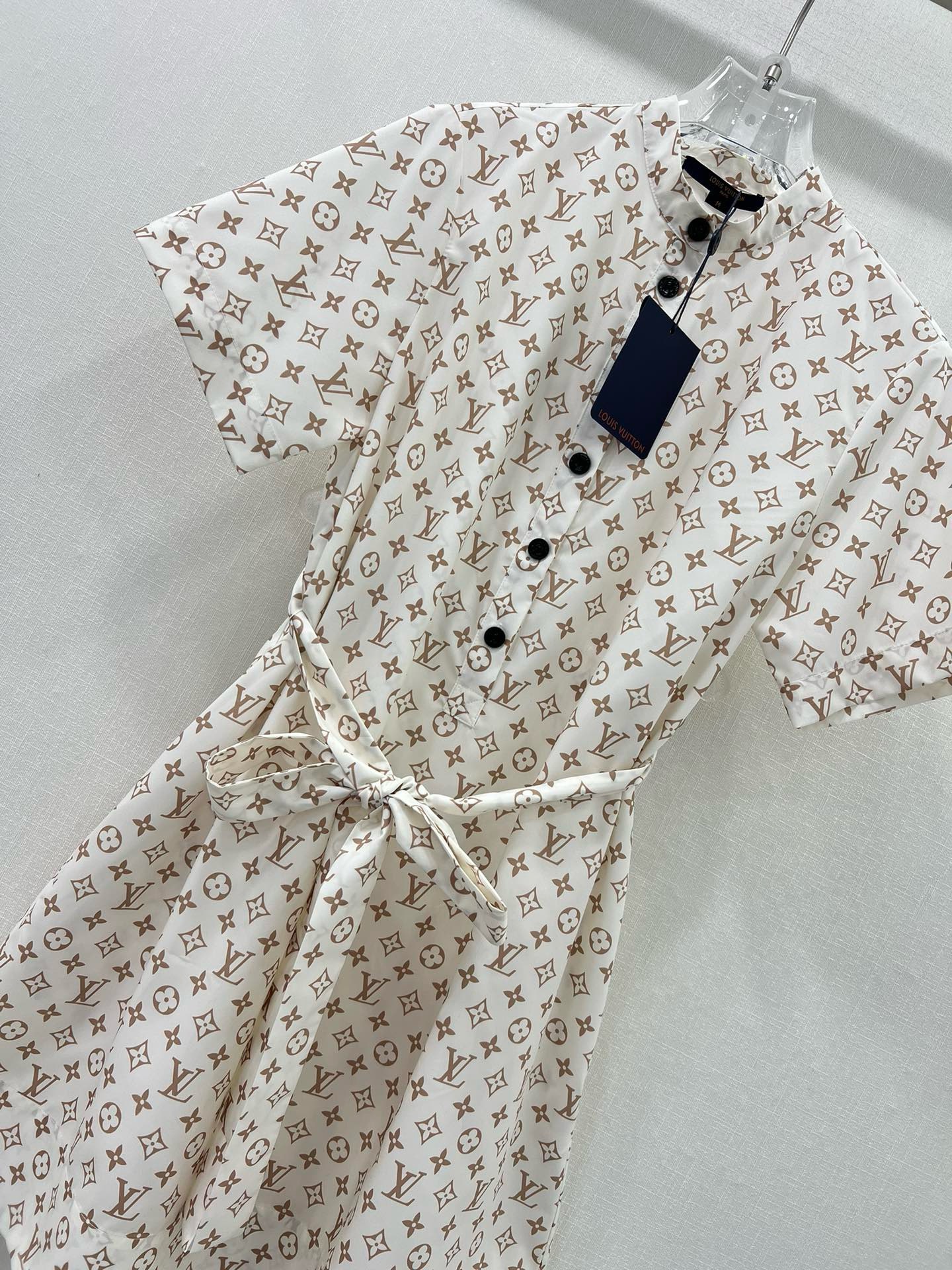 Bagsaaa L0vis Vvtt0n Dress Silk Fabric Monogram Cream Color