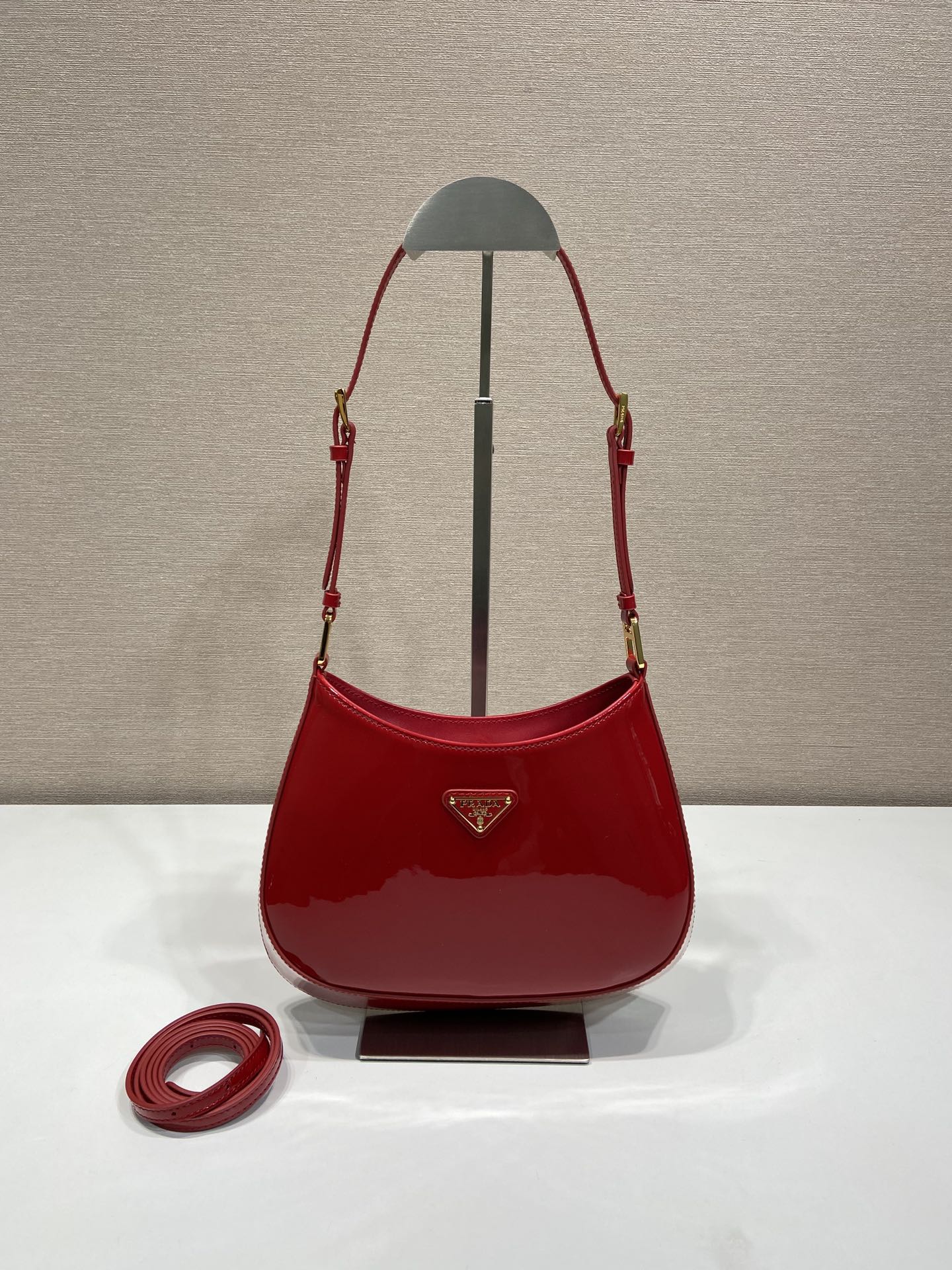 Bagsaaa Pra*a Hobo Shoulder Bag Red Patent Leather - 22*18.5*4.5cm