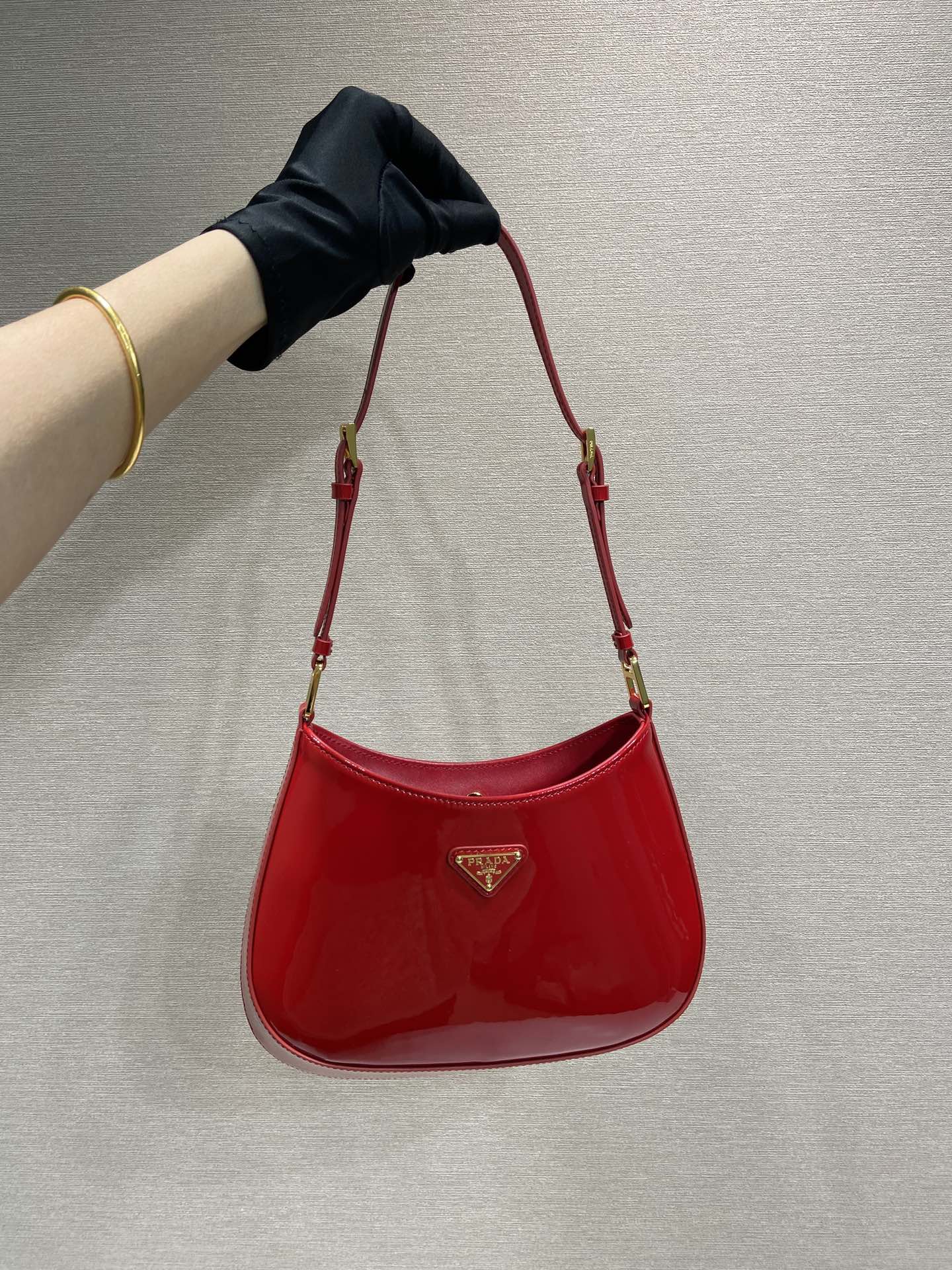 Bagsaaa Pra*a Hobo Shoulder Bag Red Patent Leather - 22*18.5*4.5cm