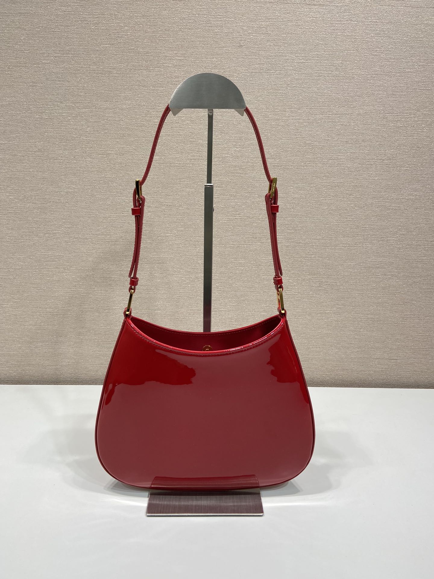 Bagsaaa Pra*a Hobo Shoulder Bag Red Patent Leather - 22*18.5*4.5cm
