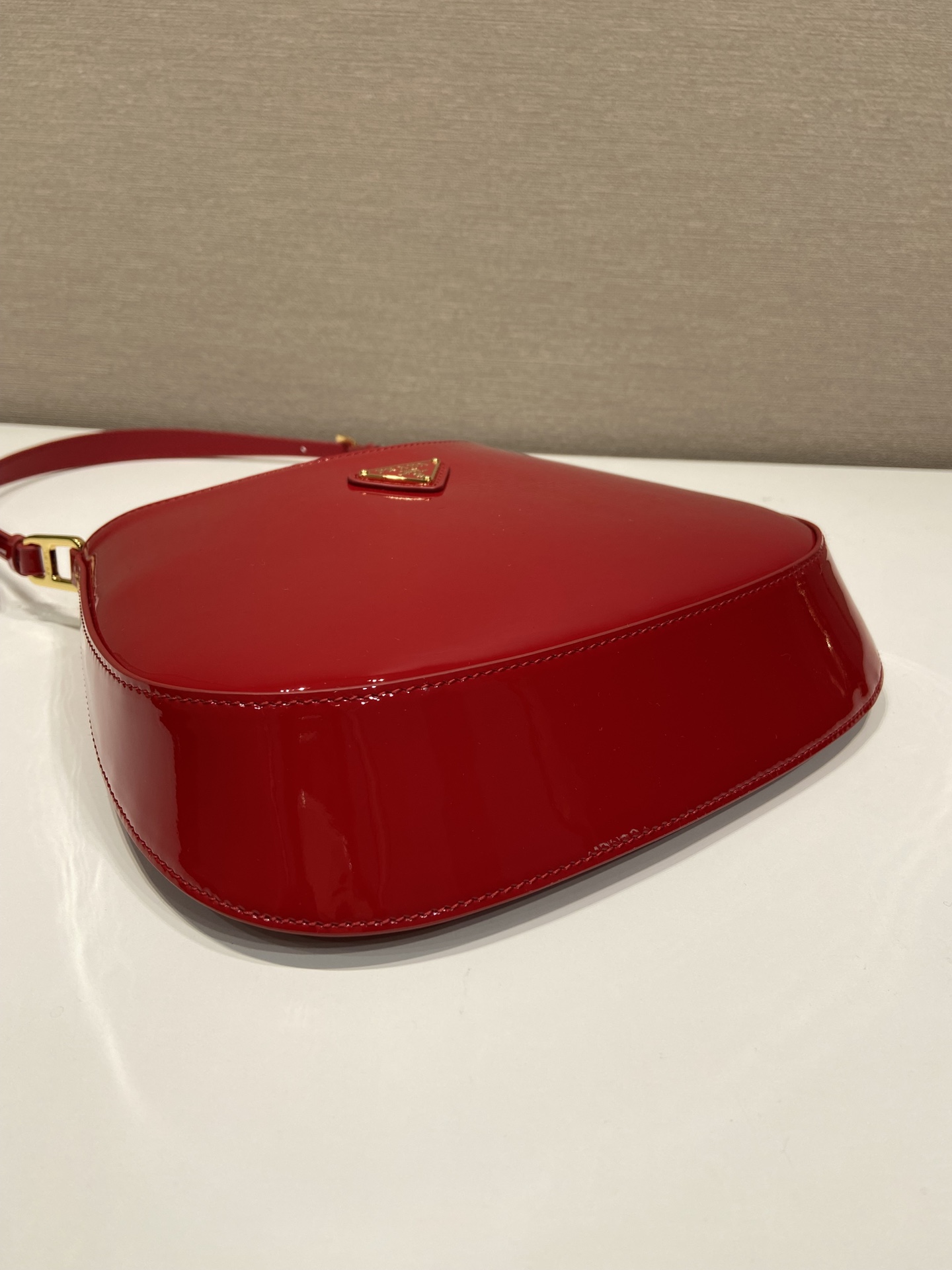 Bagsaaa Pra*a Hobo Shoulder Bag Red Patent Leather - 22*18.5*4.5cm