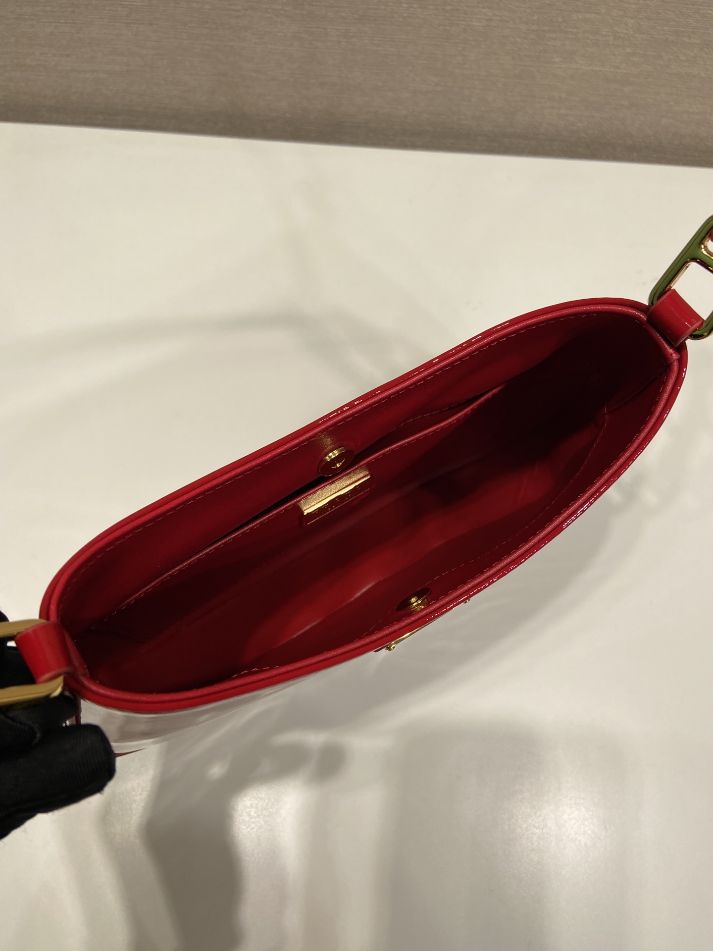Bagsaaa Pra*a Hobo Shoulder Bag Red Patent Leather - 22*18.5*4.5cm