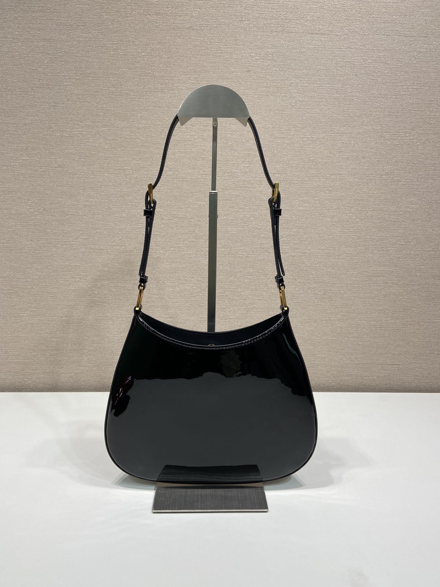 Bagsaaa Pra*a Hobo Shoulder Bag Black Patent Leather - 22*18.5*4.5cm