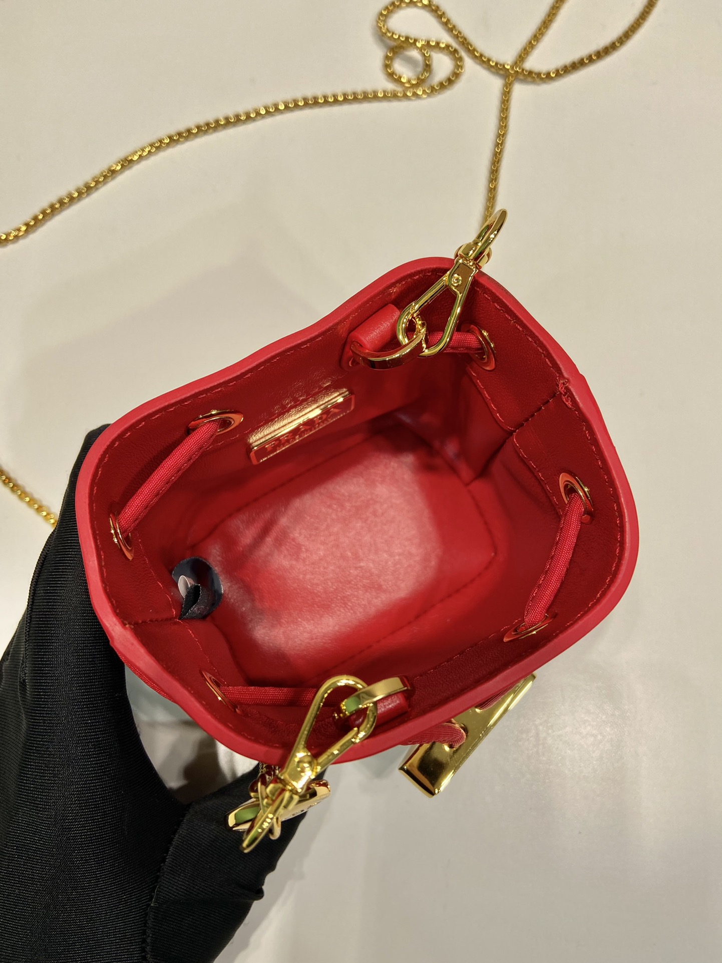 Bagsaaa Pra*a Patentm Cherry Red Leather Mini Pouch - 10*12*7cm