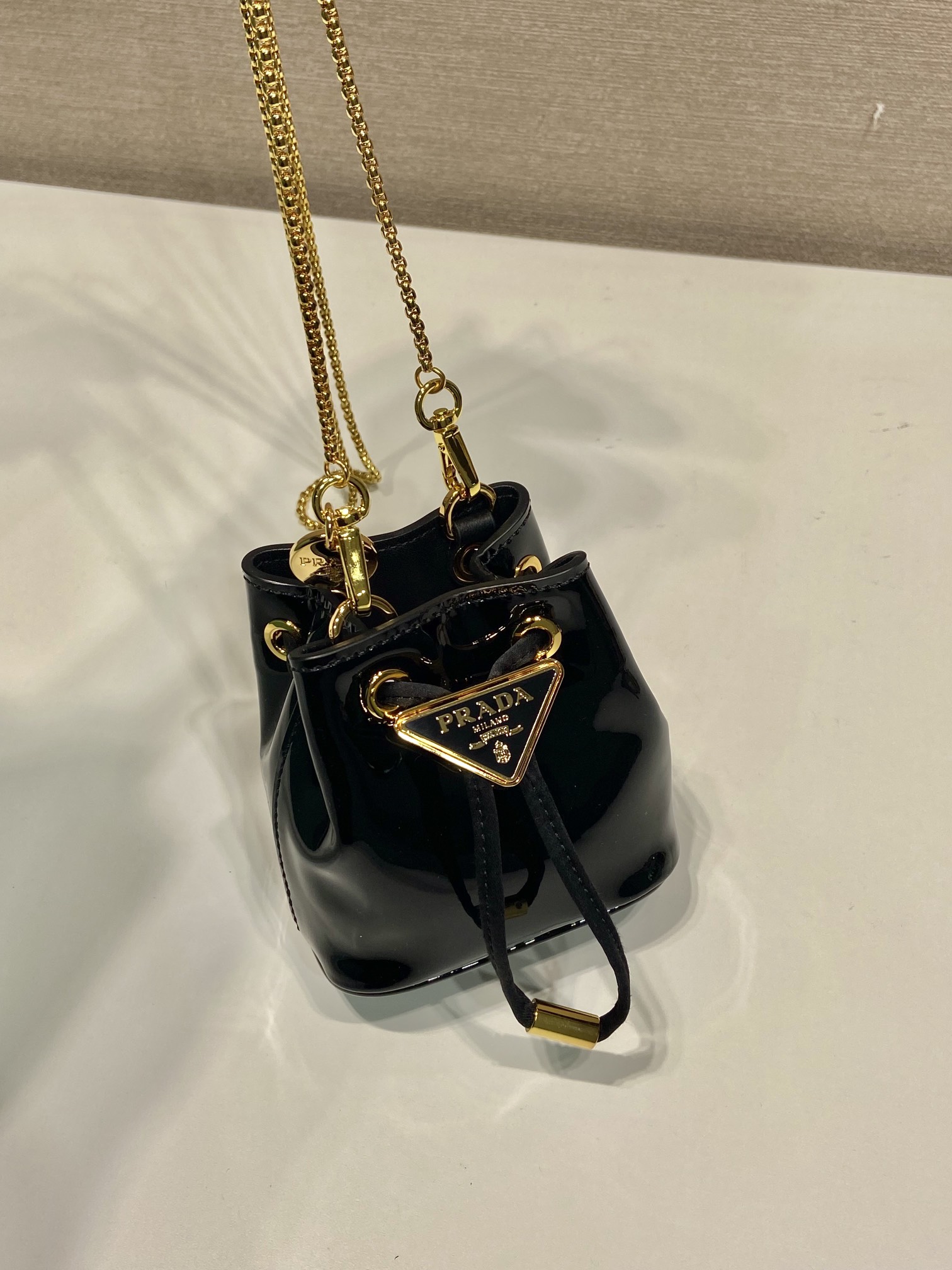 Bagsaaa Pra*a Patentm Black Leather Mini Pouch - 10*12*7cm